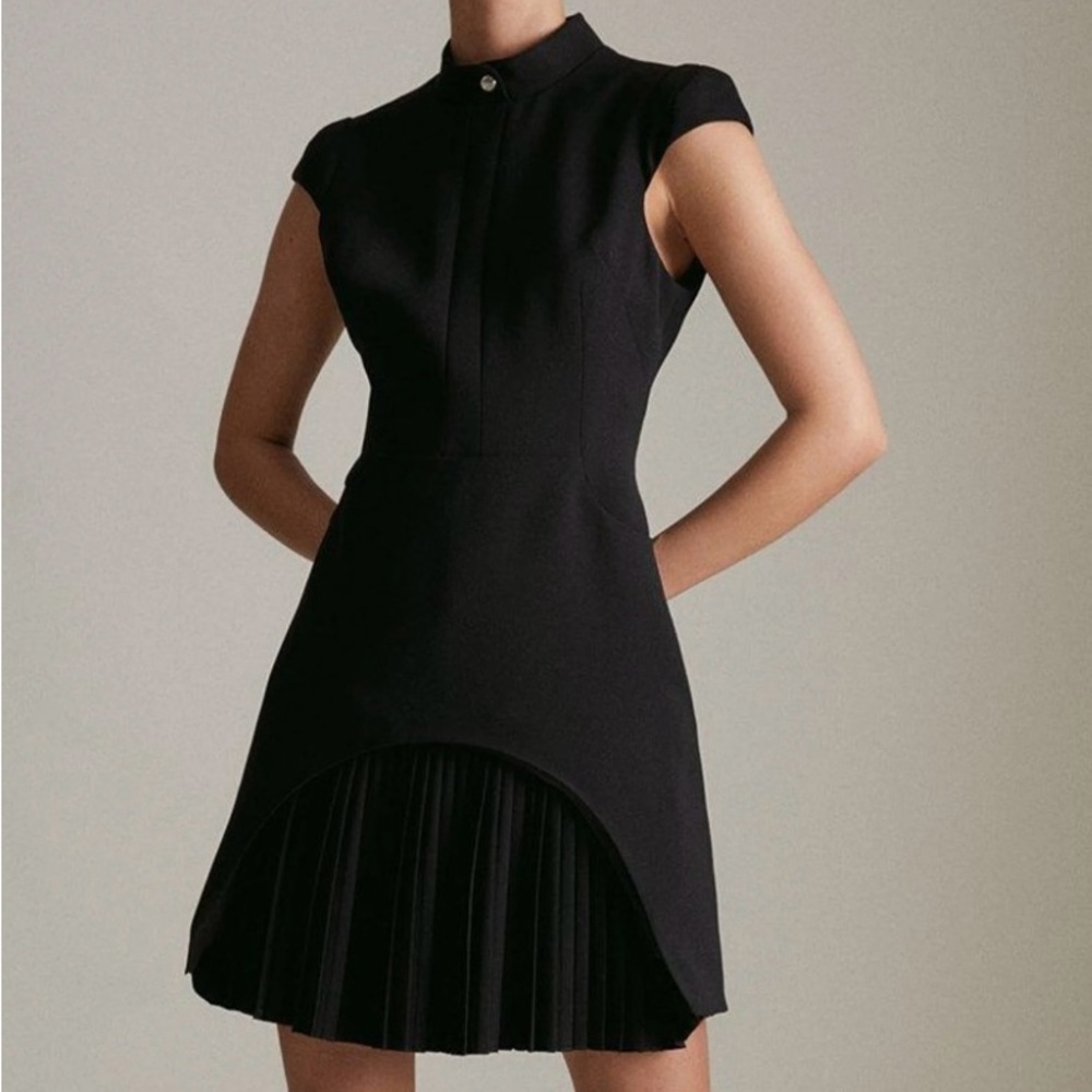 Karen Millen Black Pleated Hem Mini Dress